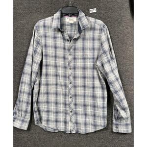 Original Penguin Shirt Mens Medium Gray Blue Plaid Heritage Slim Fit Button Down